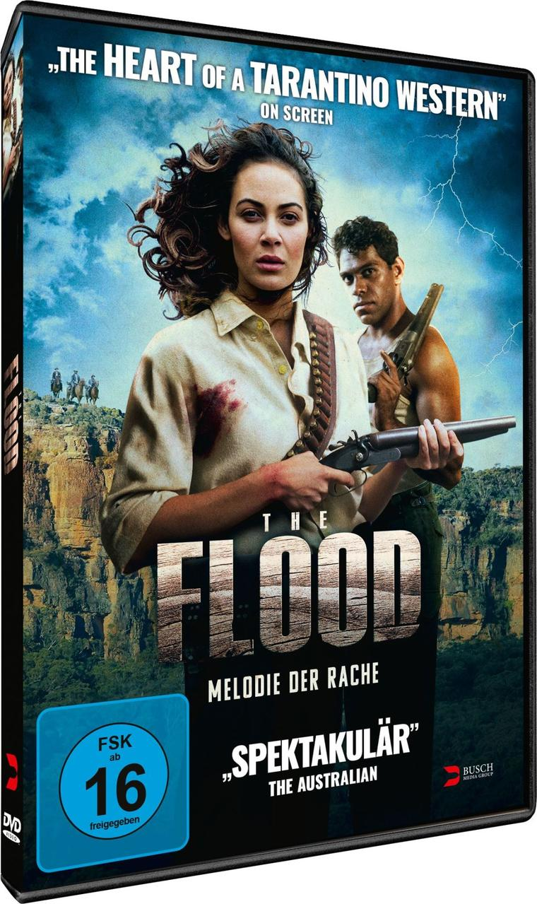 DVD-Cover des Films 'The Flood', mit zwei Personen mit Waffen.