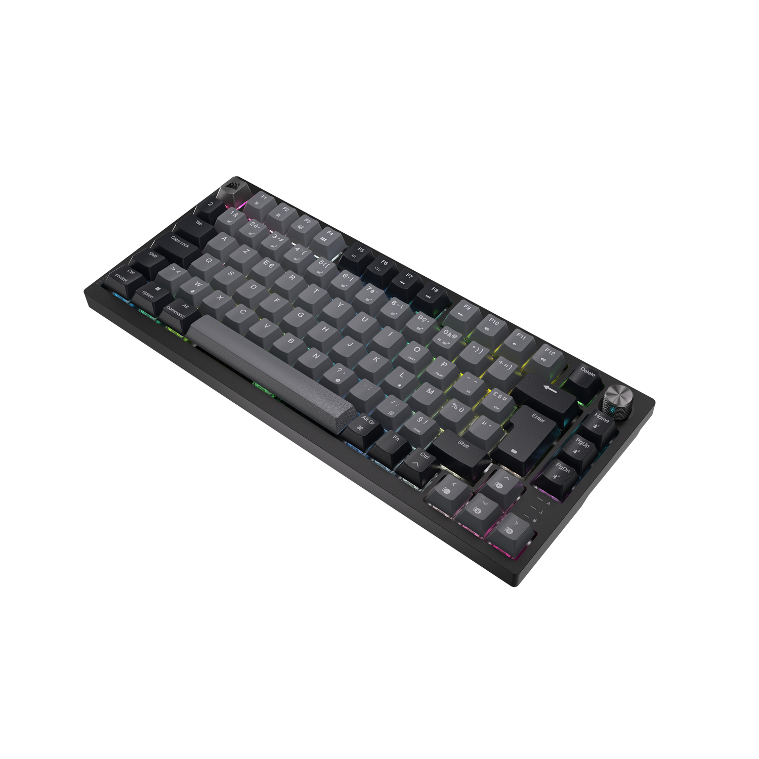 A black keyboard with colorful lighting.