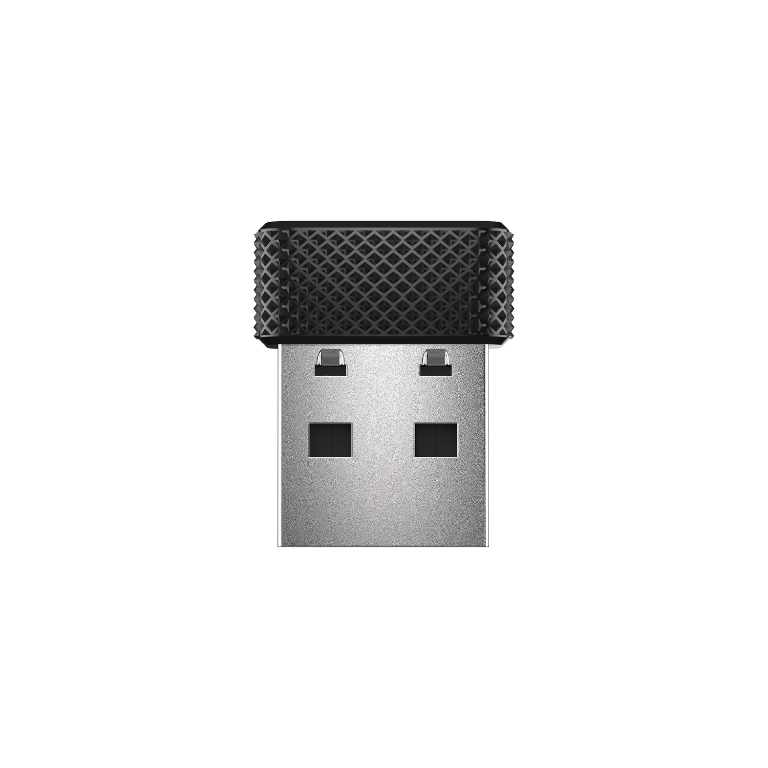 USB drive with a textured cap, silver body. White background.