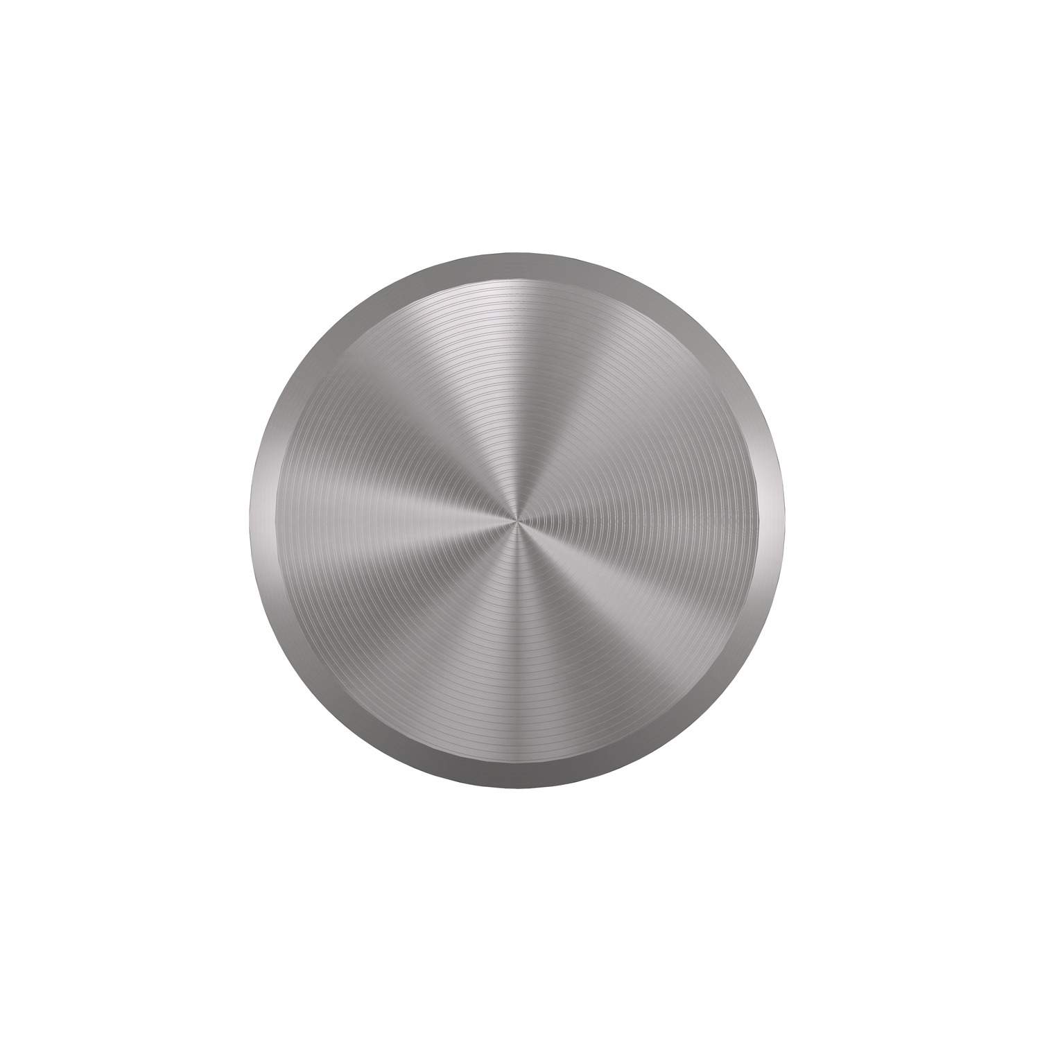 Circular stainless steel object, top view, isolated on white.