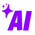 AI Logo. Lila AI-Text mit sternähnlichem Glanz auf schwarzem Hintergrund.