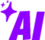 AI Logo. Lila AI-Text mit sternähnlichem Glanz auf schwarzem Hintergrund.