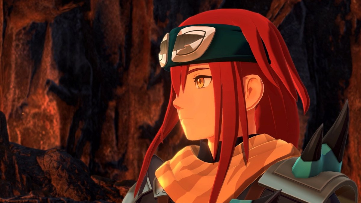 Een roodharig anime-personage met een bril, die opzij kijkt.