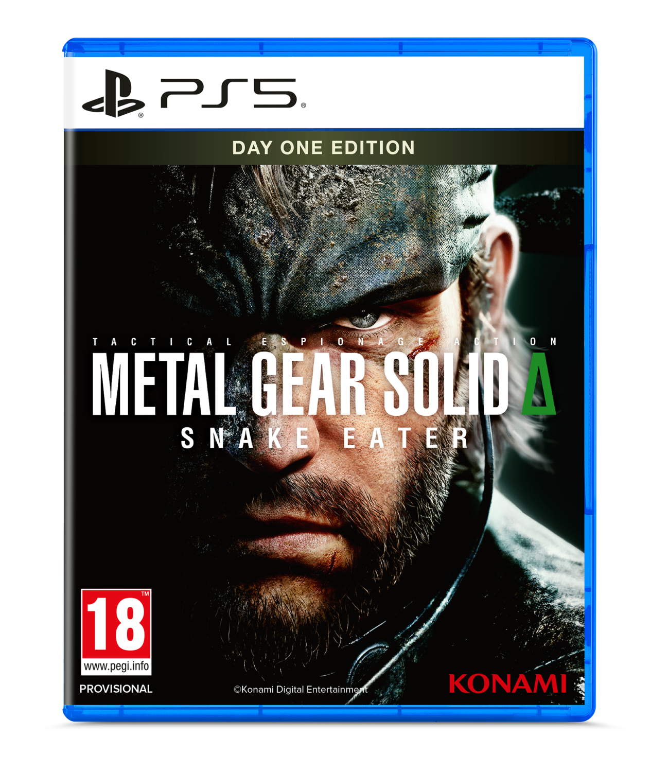 Portada del juego Metal Gear Solid Δ. Se muestra la cara de un hombre. El título del juego se muestra.