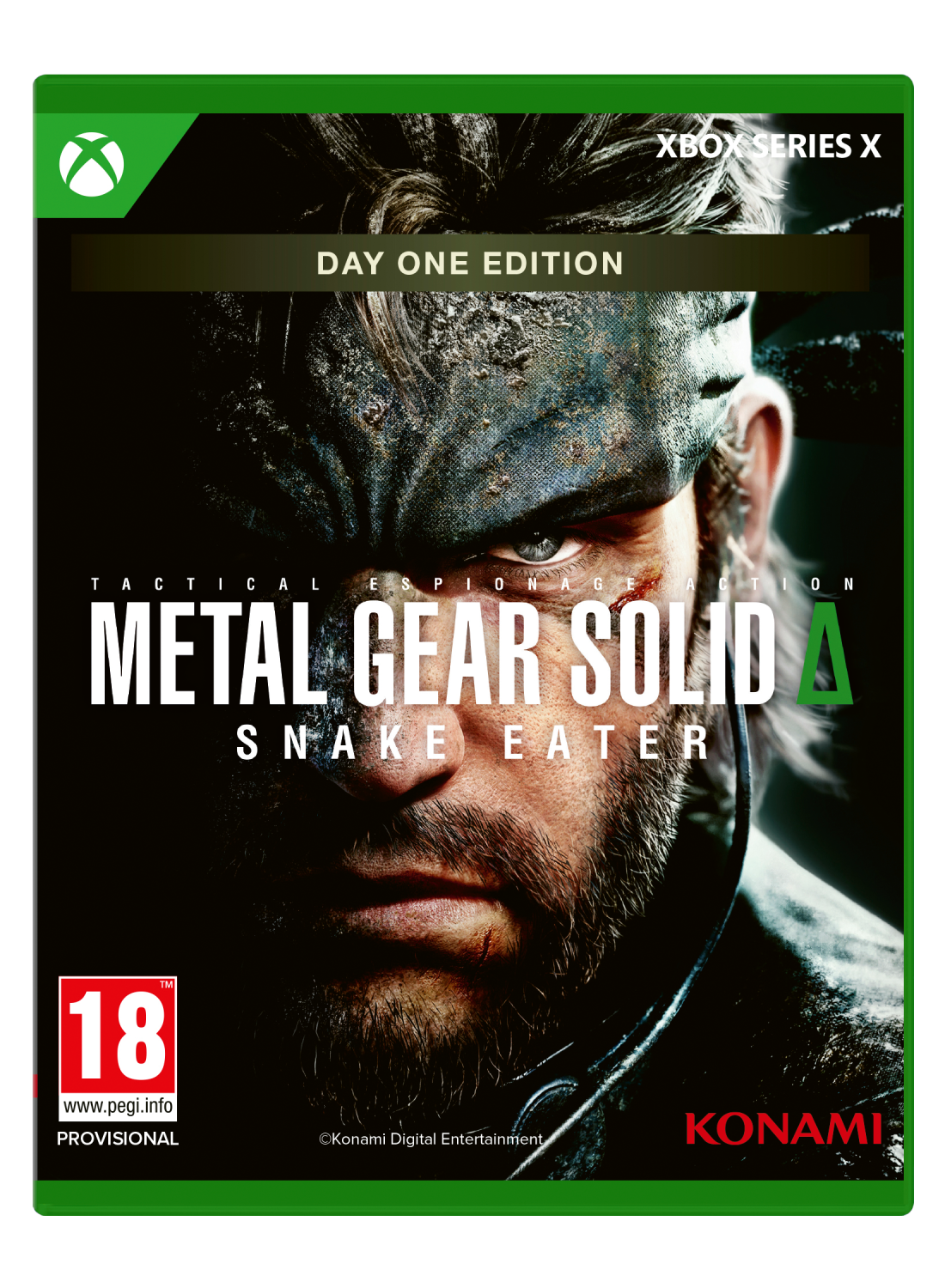 Caja del juego Metal Gear Solid Delta: Snake Eater, con la cara de un hombre y el título del juego.