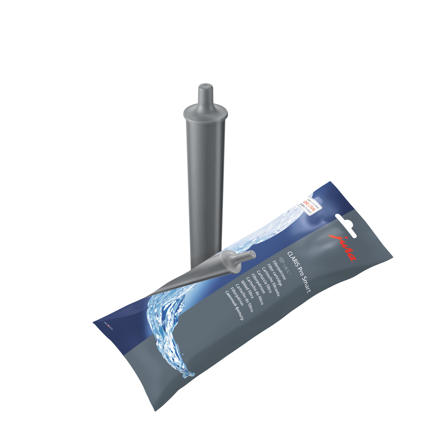 Gray water filter and a package, isolated on white.
