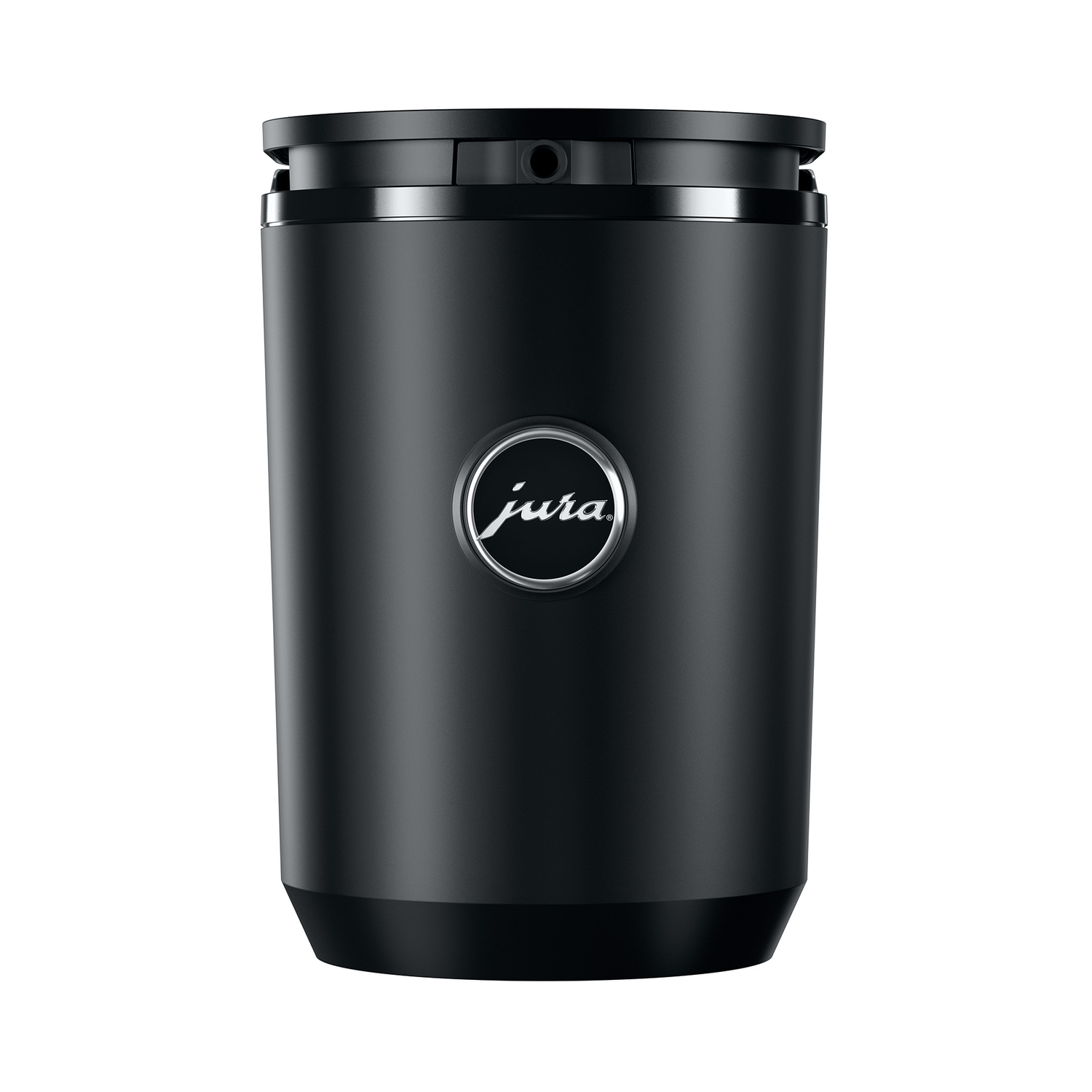 A black cylindrical Jura container with a silver Jura logo.