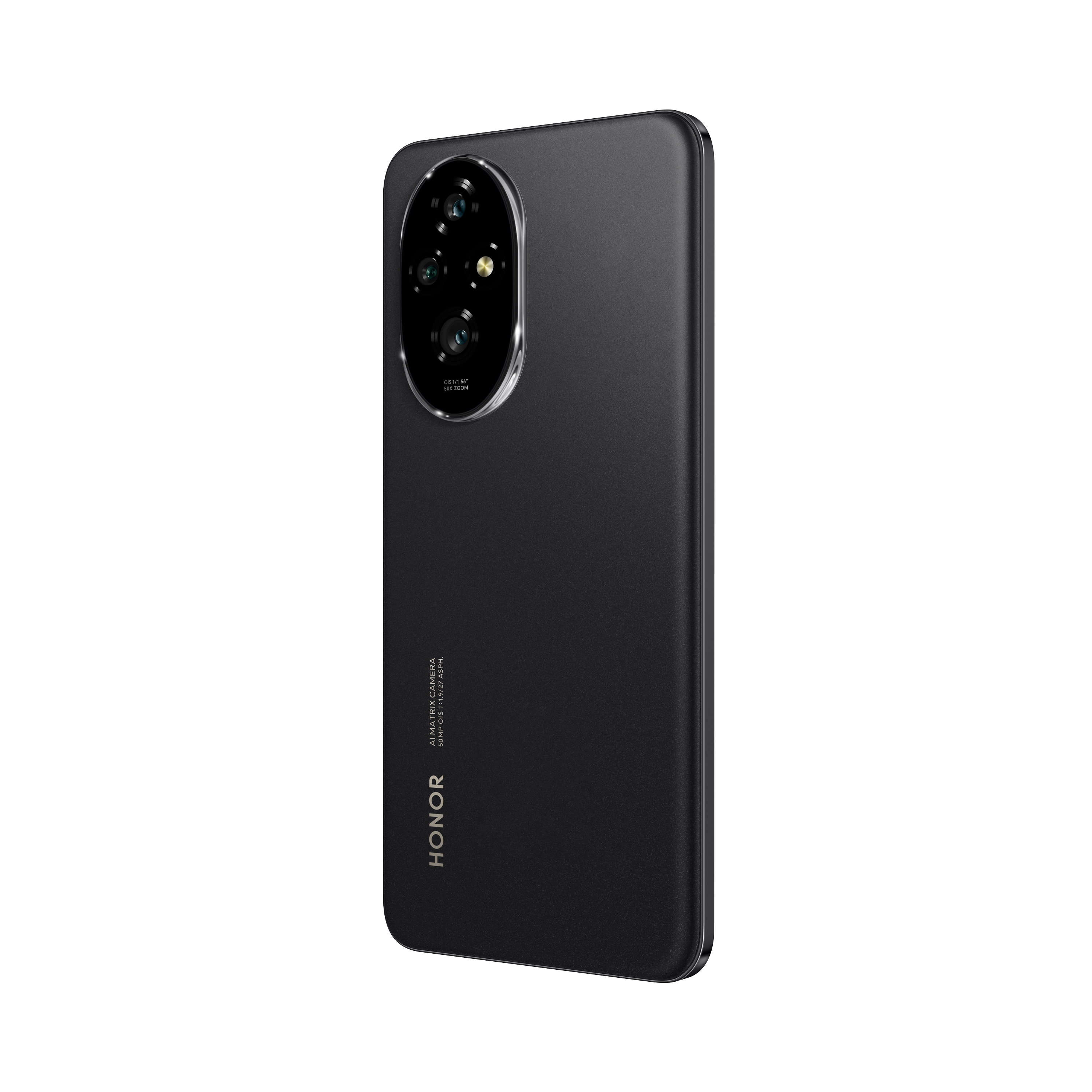 Schwarzes Smartphone mit mehreren Kameras auf der Rückseite. Schlankes Design.