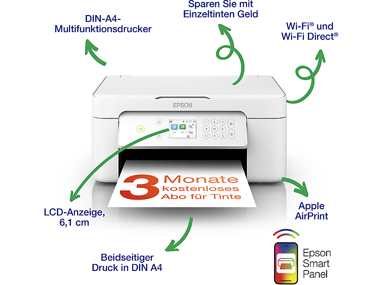 EPSON Expression Home XP-4205, 3in1 Multifunktionstintenstrahldrucker, DIN A4, Duplex, W-LAN, Einzelpatronen, 6,1 cm Display — Foto 2 von 5