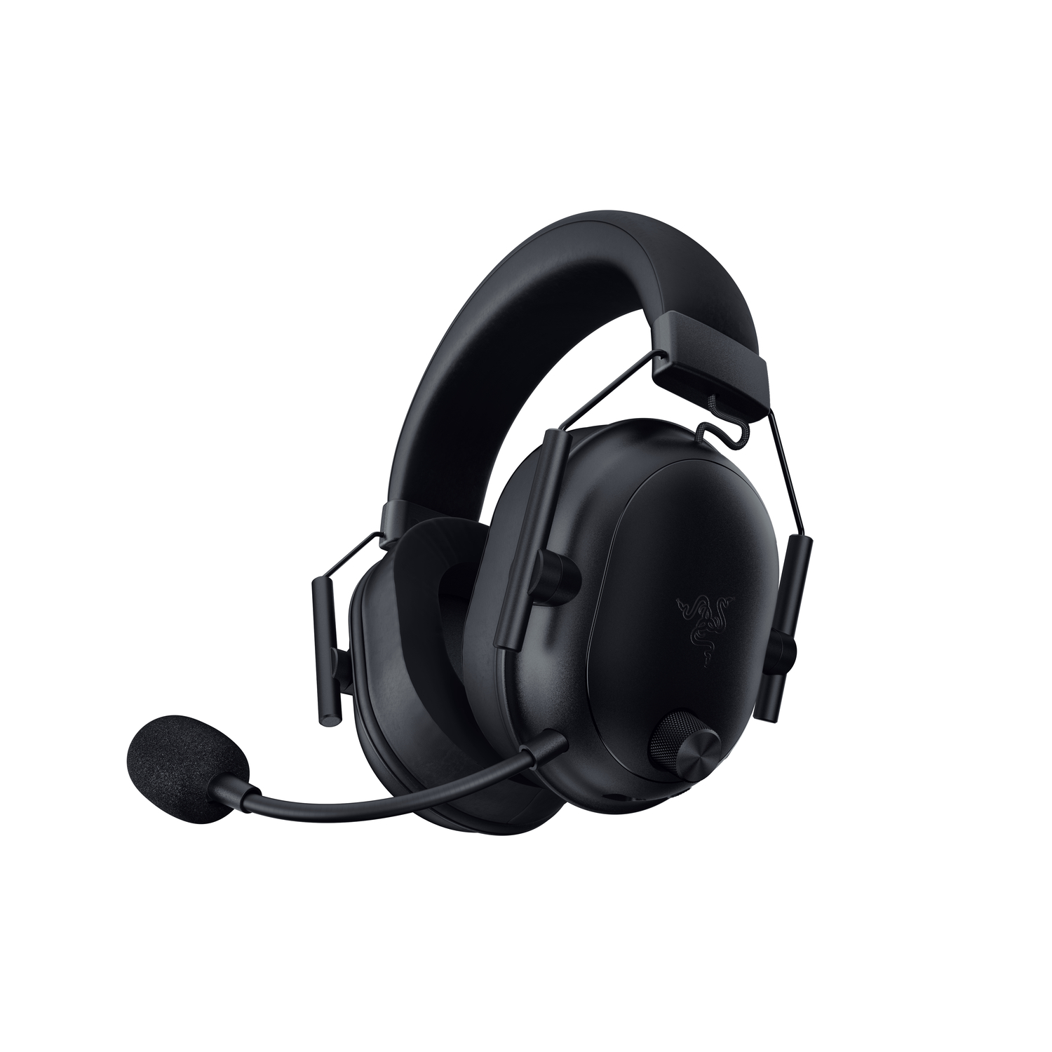 Black Razer gaming headset, with a microphone attached.