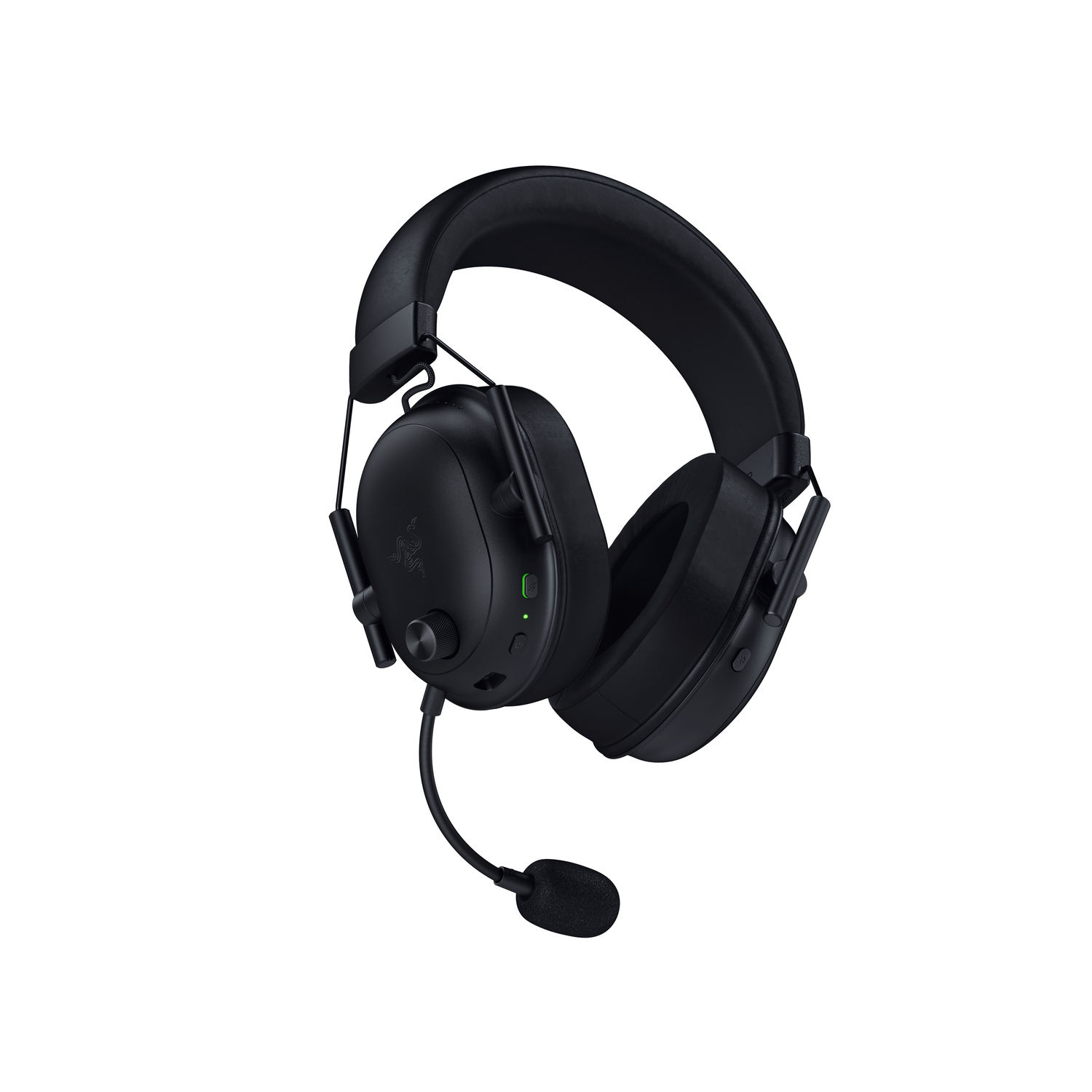 Black Razer Barracuda Pro gaming headset. It has a microphone and a volume control.
