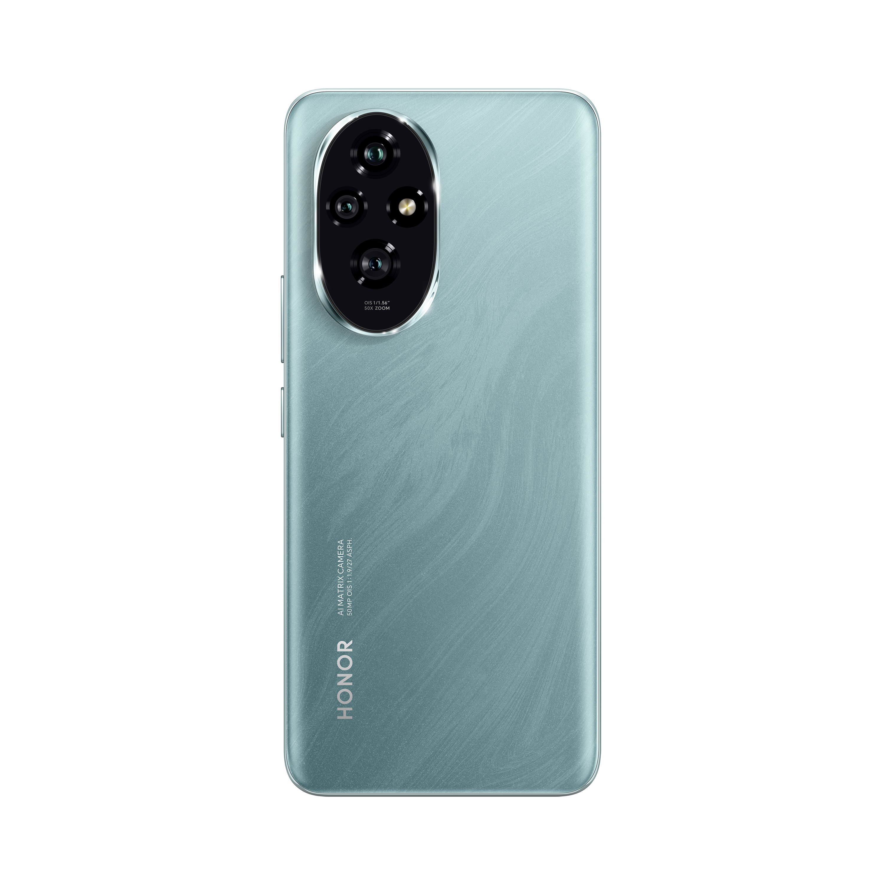 Die Rückseite eines tealfarbenen Smartphones mit einer Mehrfachkamera und dem Wort 'HONOR' unten.