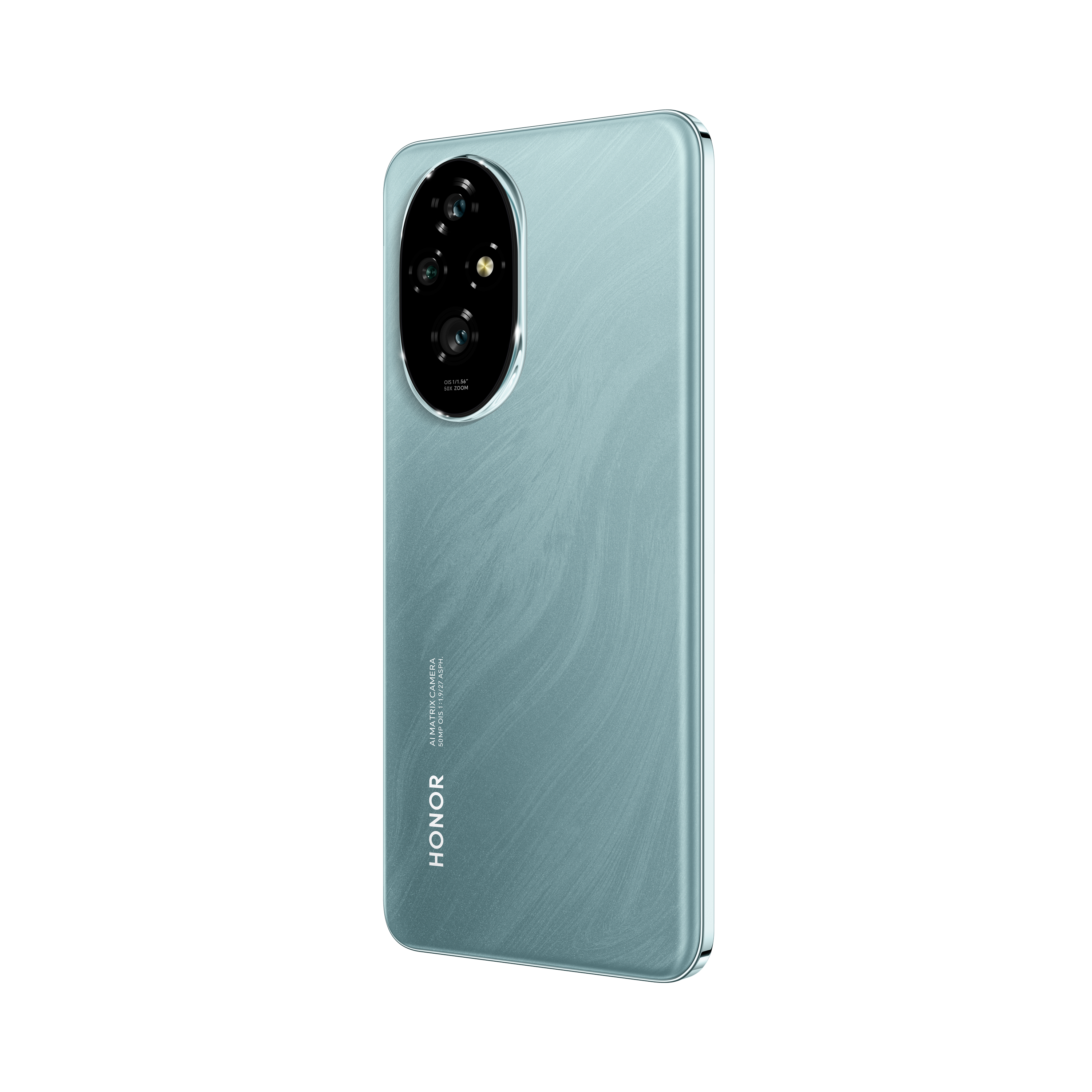 Hellgrünes Honor Smartphone mit Dreifach-Kamera, schräge Ansicht und HONOR-Text.
