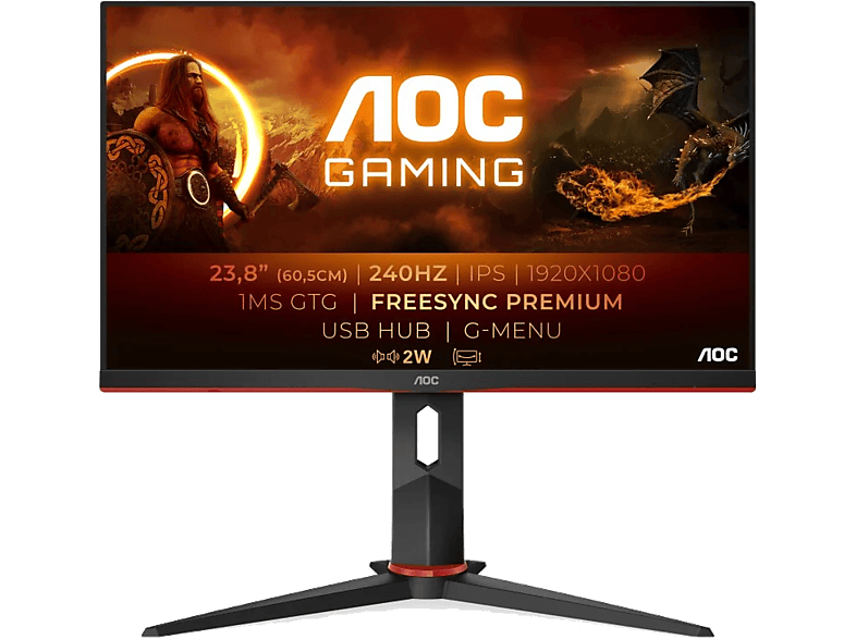 AOC 24G2ZU/BK, 23.8FHD, 1ms, 240Hz, USB, DP, HDMI, Freesync Premium, Altavoces integrados