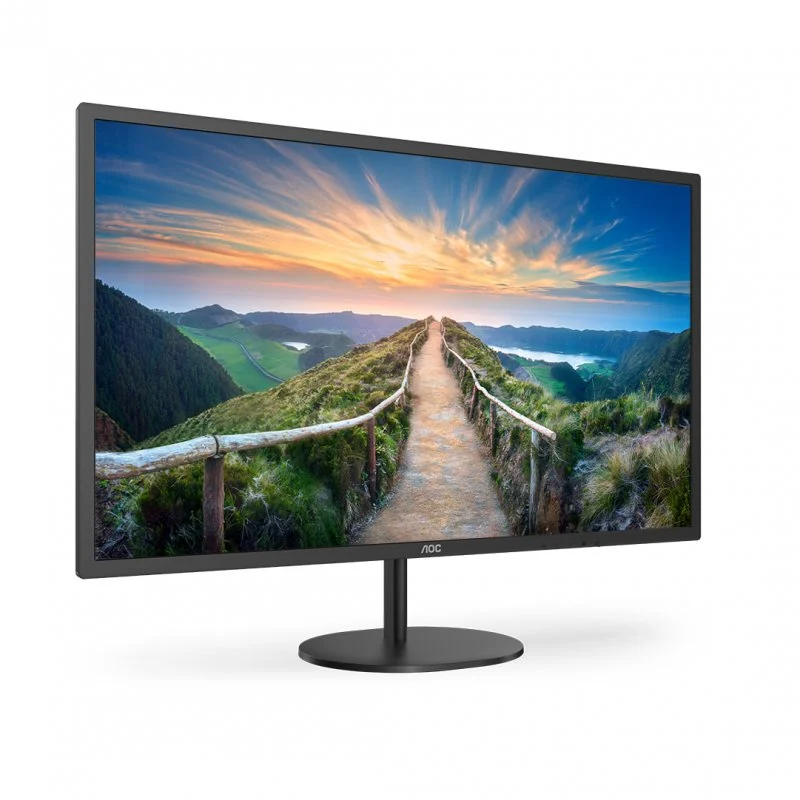 Un monitor de computadora que muestra un camino escénico y el cielo.
