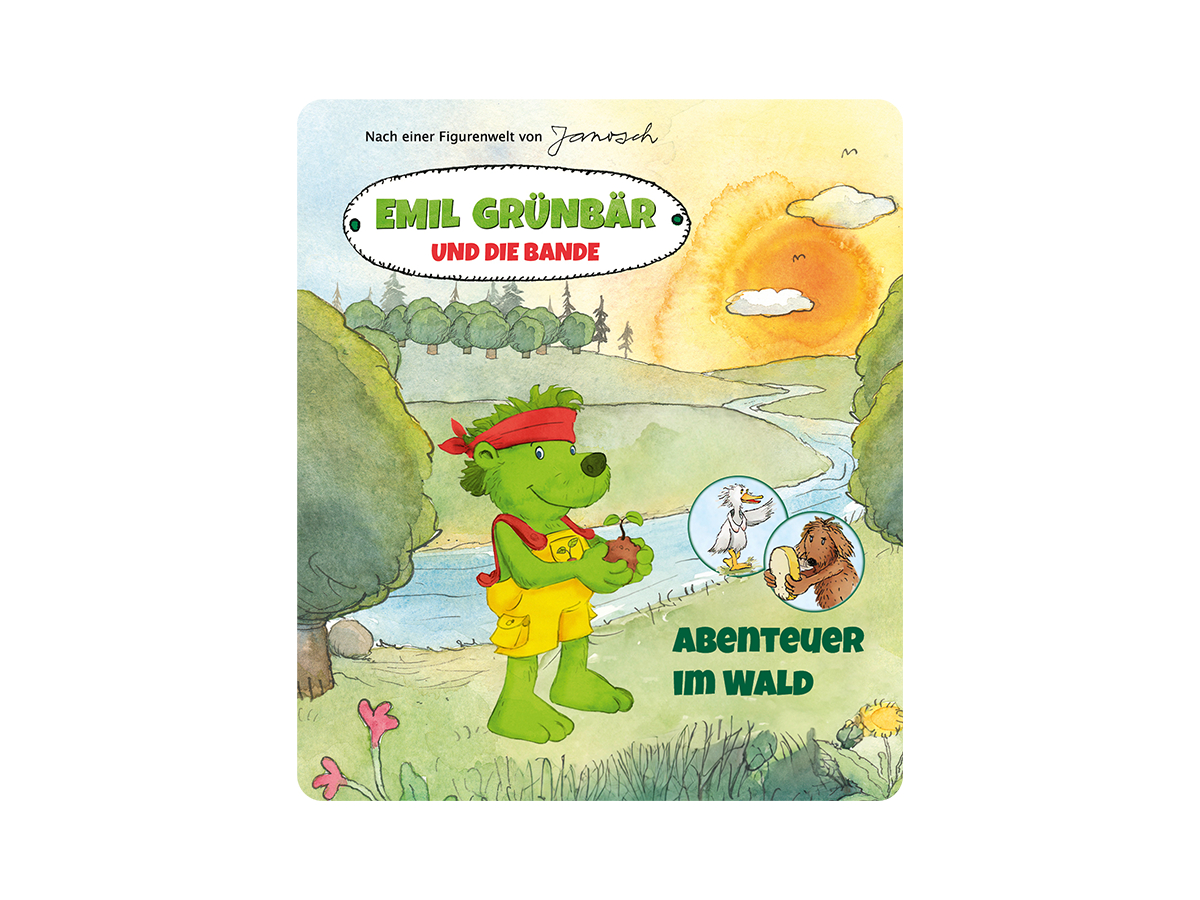 Buchcover mit Cartoon-Bär in Shorts, der eine Pflanze hält. Hintergrund zeigt eine Waldszene.