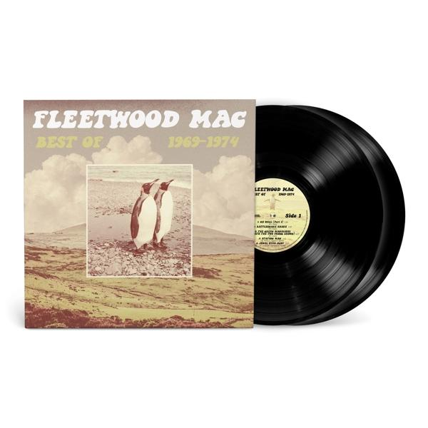 Fleetwood Mac album borító. Két pingvin a strandon. Album címe: Best of 1969-1974. Fekete bakelit.