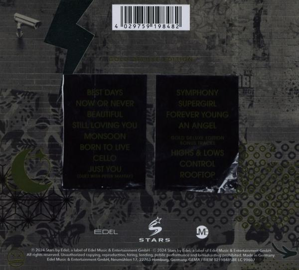 Rückseite einer CD mit Songtiteln, Urheberrechtsinformationen und einem Überwachungskamerasymbol.