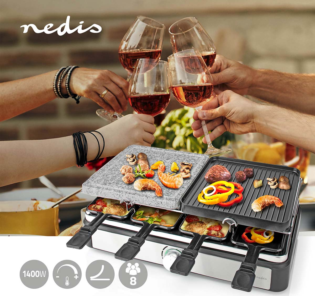 NEDIS FCRA300FBK8 Gourmet / Raclette sütőszett, 8 személyes