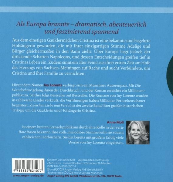 Buchrückseite mit Titel, Text über die Geschichte, Autorin und Sprecherin Anne Moll.