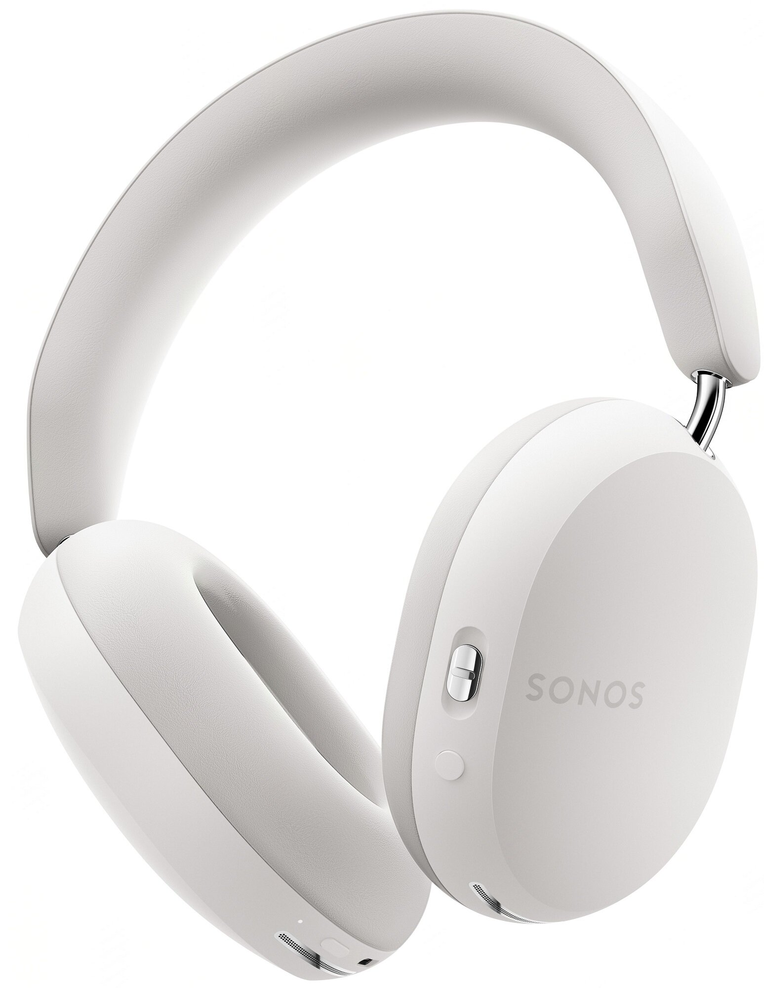 Białe słuchawki Sonos na białym tle. Słuchawki mają prosty design.