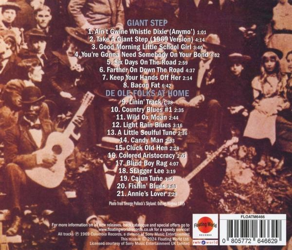 Albumcover mit Text und Bildern. Zeigt Personen, Musiker und Songtitel. Titel: Giant Step.