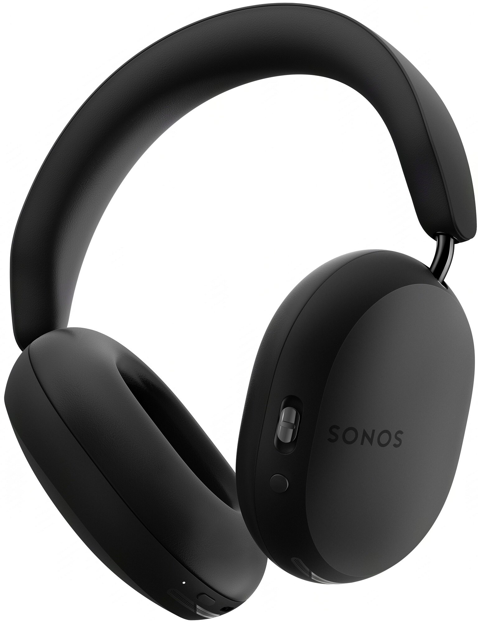 Czarne słuchawki Sonos z logo Sonos. Słuchawki są pochylone w prawo.