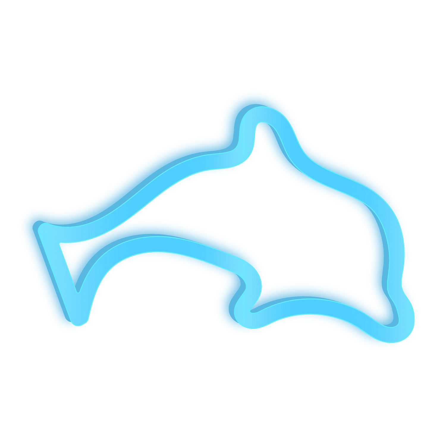 Contorno blu di un delfino su sfondo bianco.