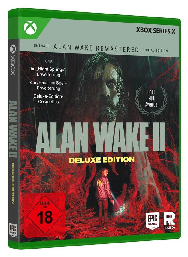 Spielbox für Alan Wake II, Deluxe Edition für Xbox Series X. Enthält Spiel, DLC und Auszeichnungen.