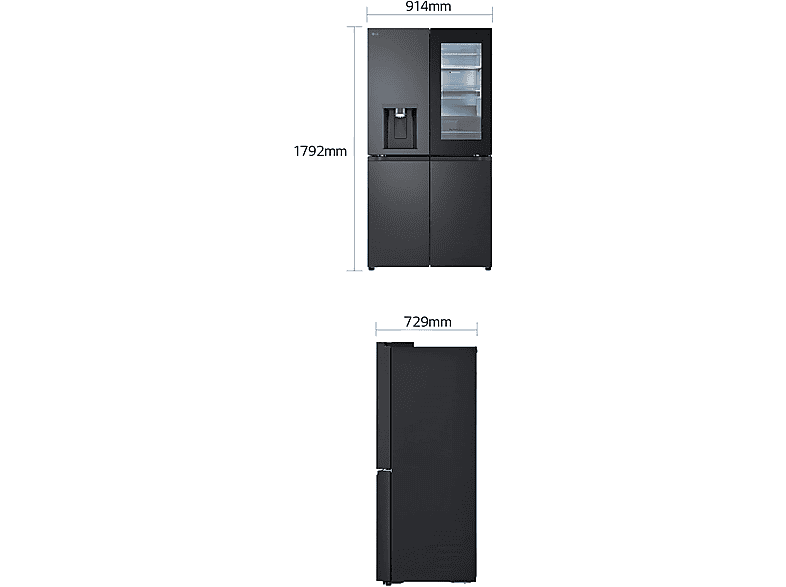 LG Electronics GMG960EVEE Side by Side, Kühl- und Gefrierkombination, mit InstaView® & Craft Ice (638 l, E, 1792 mm hoch, No Frost (verminderte Eisbildung), Essence Black Steel) — Foto 5 von 5