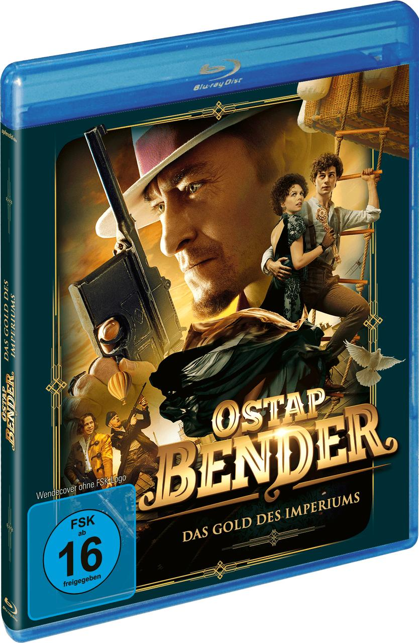 Blu-ray-Disc-Hülle. Mann mit Waffe und zwei Personen an einem Heißluftballon. Titel: Ostap Bender.