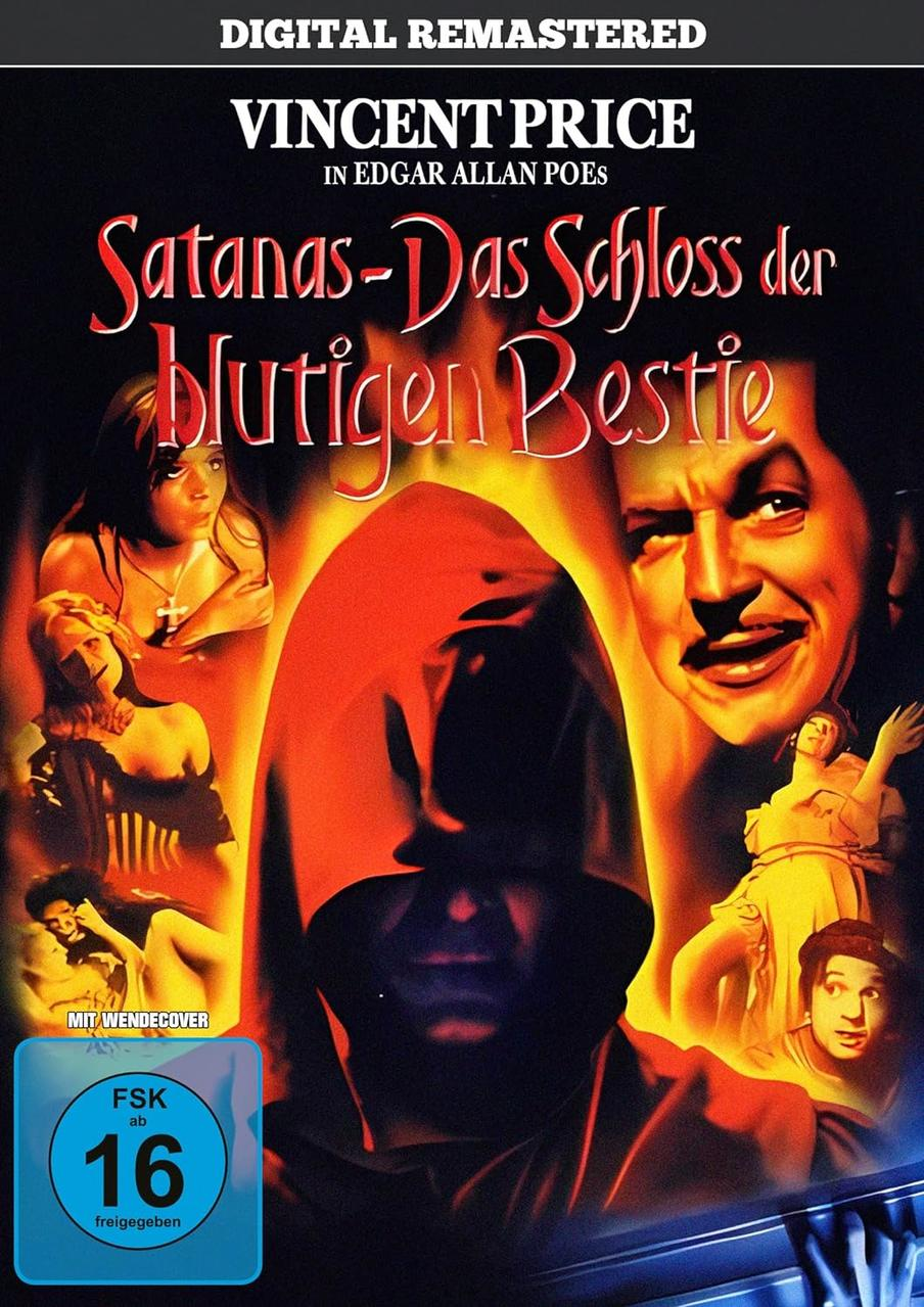 DVD-Cover mit Vincent Price, einer Kapuzenfigur und verschiedenen Szenen, Filmtitel auf Deutsch.