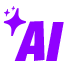 Logotipo de IA. Texto IA morado con brillo de estrella sobre fondo negro.