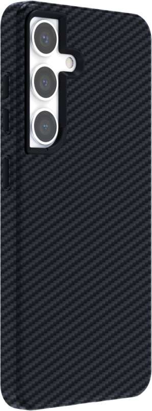 Coque de téléphone noire en fibre de carbone avec trois objectifs d'appareil photo.