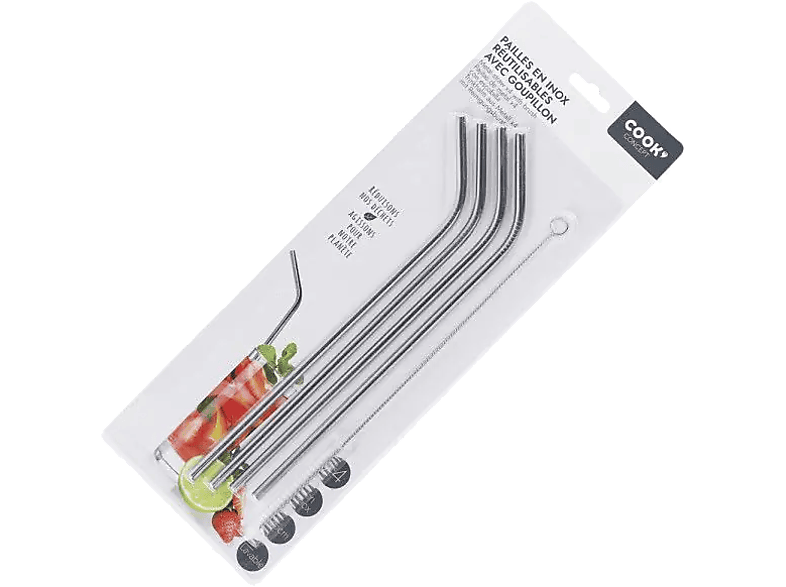 Pajitas - CMP Paris KV7270, Pack de 4, Reutilizables, 25 cm, Acero Inoxidable