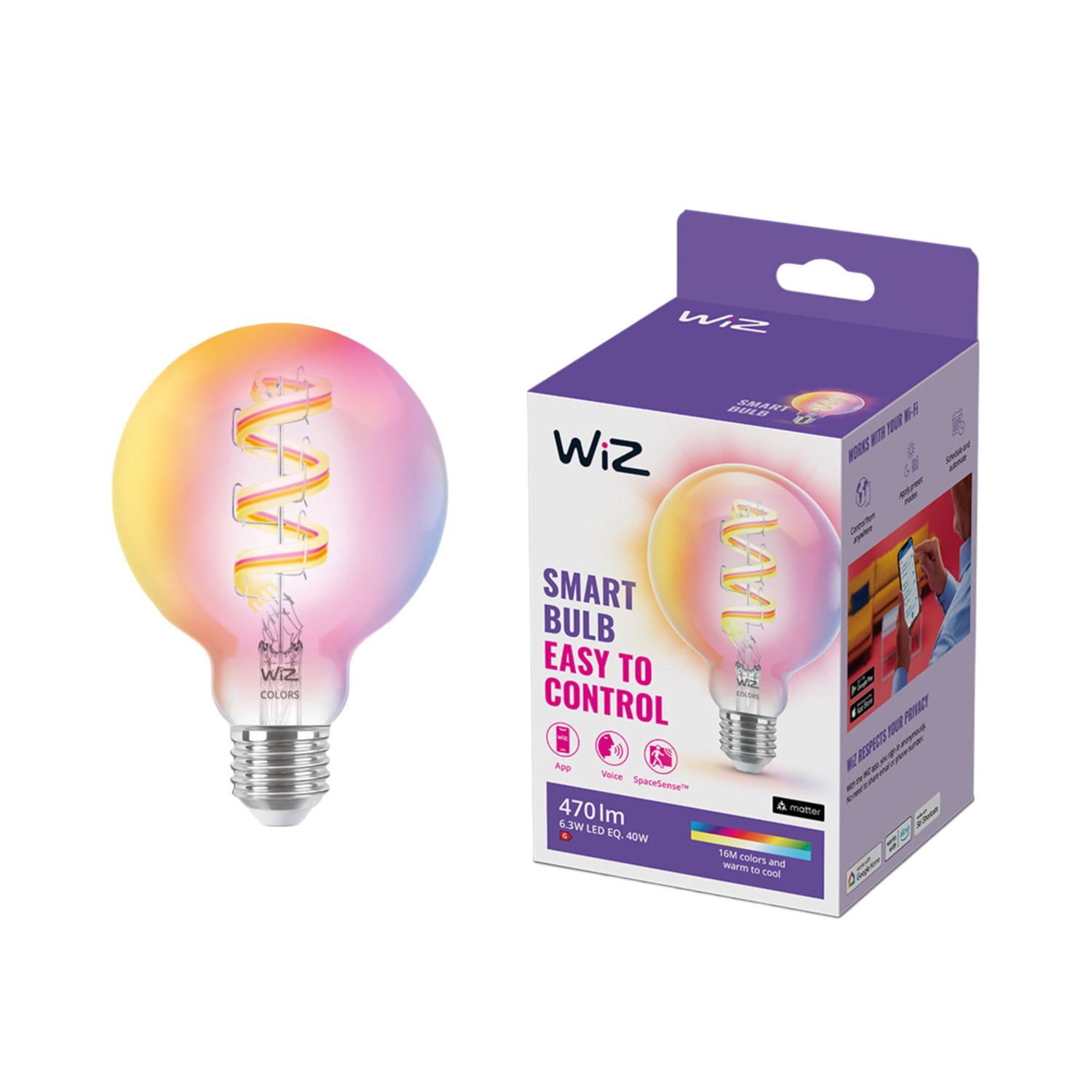 WIZ Globe Filament E27 - Gekleurd En Wit Licht Slimme Ledlamp Transparant