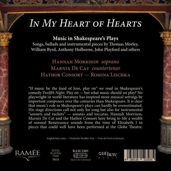 Albumcover mit Text: In My Heart of Hearts, Musik in Shakespeares Stücken, und Künstlernamen.