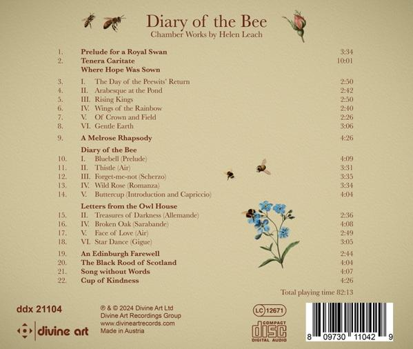 Die Rückseite einer CD-Hülle mit Songtiteln, Texten und einem Bild von Blumen und Bienen.