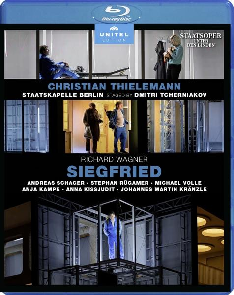 Blu-ray-Cover für Wagners Siegfried, mit Szenen und Besetzungsliste.