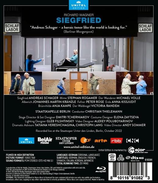 Blu-ray-Cover mit Richard Wagners Oper Siegfried, Besetzungsliste und Produktionsdetails.