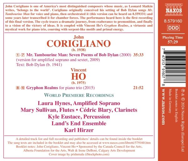 CD-Cover mit Text über John Corigliano und Texte, verschiedene Namen und Details.