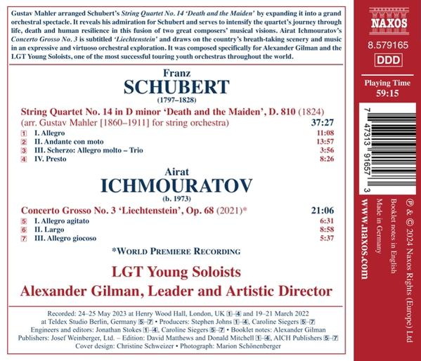 Die Rückseite einer CD mit Text über Schuberts Streichquartett und die Künstler.