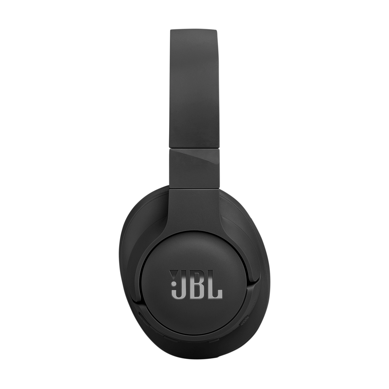 Ein schwarzer JBL-Kopfhörer. Das JBL steht auf dem Kopfhörer.