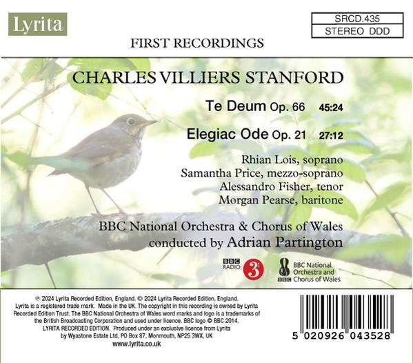 CD-Cover, klassische Musik. Vogel auf Ast, Text: Charles Villiers Stanford, Te Deum.