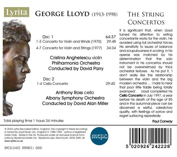 CD-Cover mit Profilporträt eines Mannes, Text über Streicherkonzerte und Titelliste.