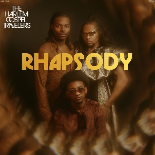Albumcover mit drei Männern und Text: The Harlem Gospel Travelers, Rhapsody.