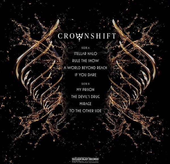 Albumcover mit goldenem Spritzdesign. Der Text listet die Songs des Albums auf.