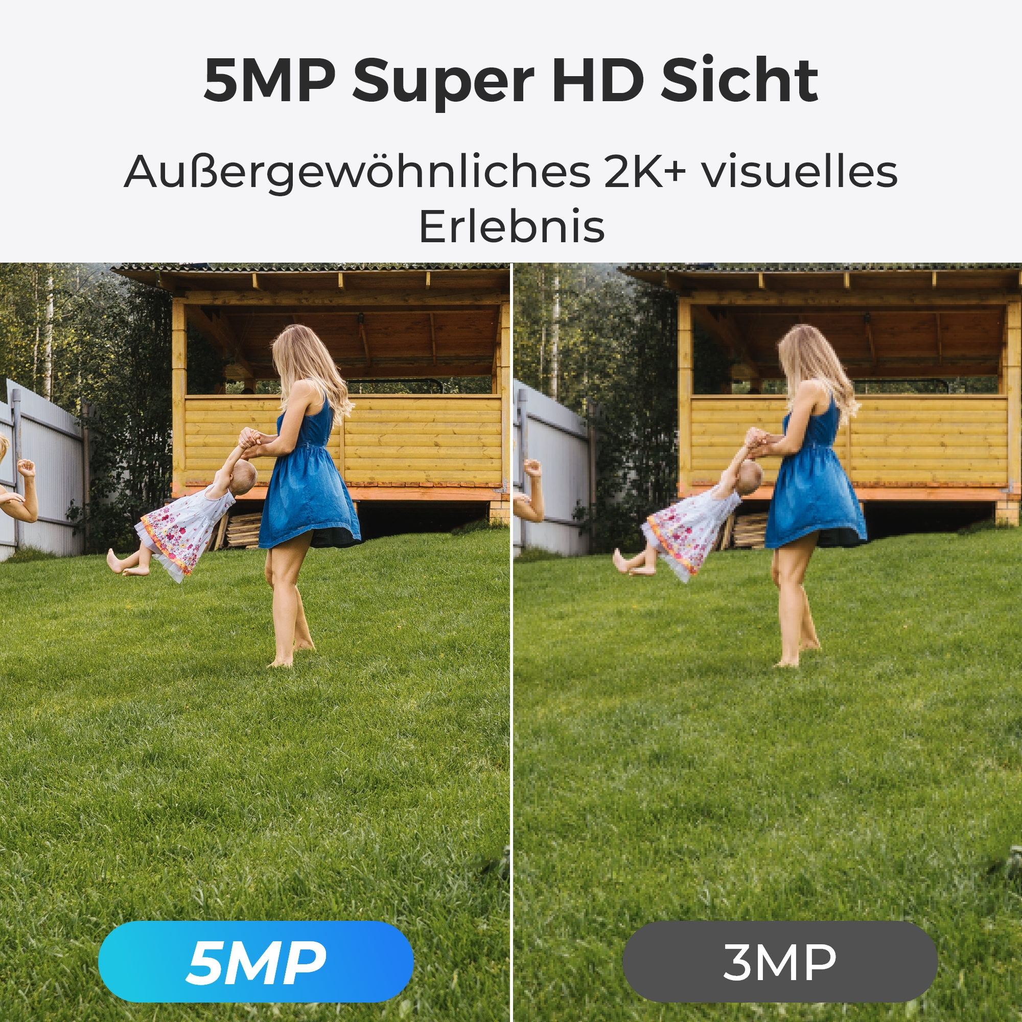 Zwei Bilder einer Frau und eines Kindes. Die Bilder zeigen unterschiedliche Auflösungsstufen.