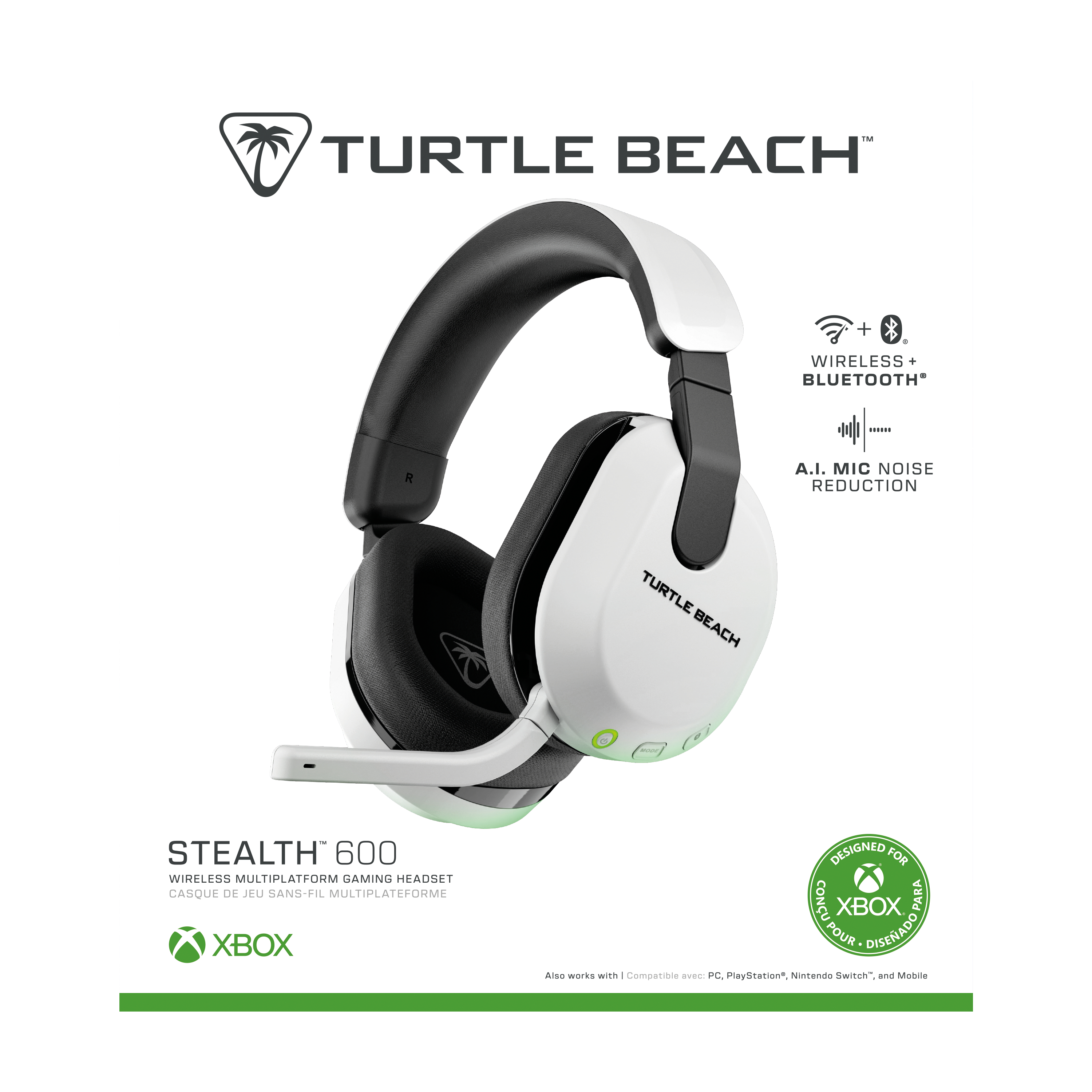 Weißes Turtle Beach Stealth 600 Gaming-Headset mit Mikrofon und Bedienelementen.