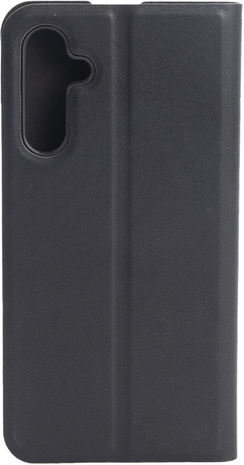 Un étui de téléphone noir fermé avec un design simple et lisse.